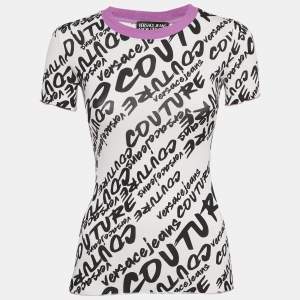 Versace Jeans Couture White Logo Brush Print Cotton Crew Neck T-Shirt XS