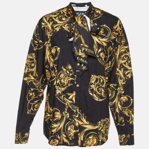 Pre Owned Versace Jeans Couture Black Printed Cotton Bow-Tie Shirt M
