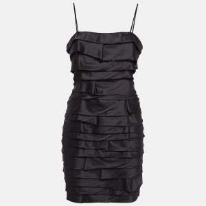 Versace Jeans Couture Black Satin Ruffled Mini Dress M