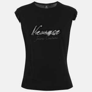 Versace Jeans Couture Vintage Black Logo Embroidered Jersey Sleeveless Top L