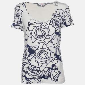 Versace Jeans Couture White/Blue Printed Jersey Round Neck Top M