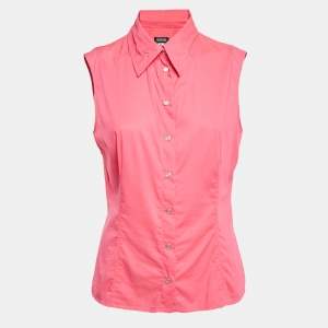Versace Jeans Couture Pink Embellished Cotton Blend Sleeveless Top M