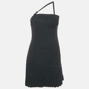 مملوكة مسبقًا Versace Jeans Couture Black Crepe Pleated One-Shoulder Mini Dress M