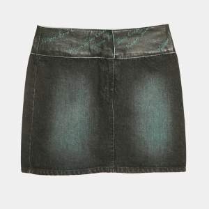 Versace Jeans Couture Black Washed Denim Leather Detail Mini Skirt M
