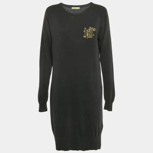Versace Jeans Couture Black Logo Applique Detail Knit Mini Dress L
