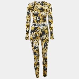 Versace Jeans Couture Black Baroque Print Jersey Bodysuit and Leggings Set M