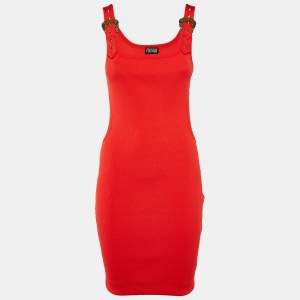 Versace Jeans Couture Neon Red Rib Knit Cutout Mini Dress S