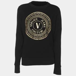 Pre Owned Versace Jeans Couture Black Knit Logo Print Sweatshirt M