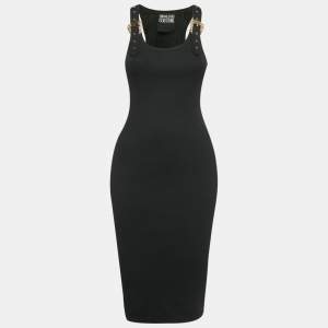 مملوكة مسبقًا Versace Jeans Couture Black Rib Knit Buckle Detail Bodycon Dress M