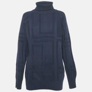 Pre Owned Versace Jeans Couture Navy Blue Wool Turtle Neck Jumper XL 