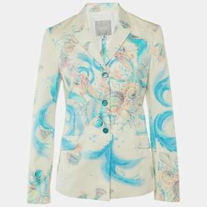 Pre Owned Versace Jeans Couture White Sea Life Print Cotton Blazer M