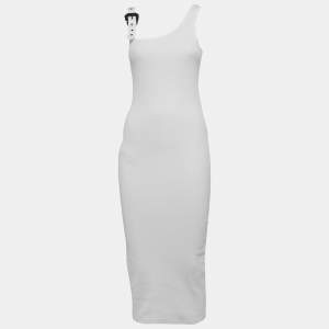 مملوكة مسبقًا Versace Jeans Couture White Rib Knit Buckle Strap Midi Dress S