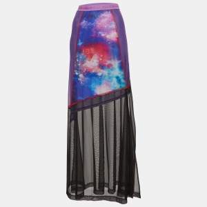 مملوكة مسبقًا Versace Jeans Couture Black Galaxy Print Sheer Maxi Skirt M