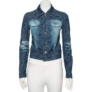 Versace Jeans Couture Blue Paisley Embellished Denim Button Front Jacket XS