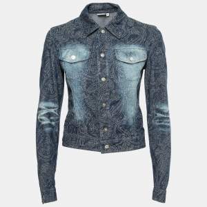 Versace Jeans Couture Blue Paisley Embellished Denim Button Front Jacket XS