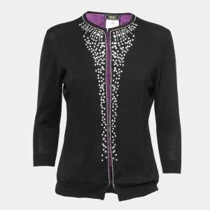 Versace Jeans Couture Black Knit Embellished Cardigan M