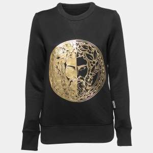Versace Jeans Couture Black Graphic Printed Knit Crew Neck Sweatshirt S