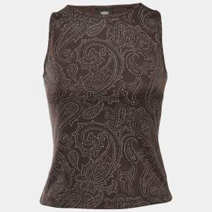 Pre Owned Versace Jeans Couture Brown Embellished Jersey Tank Top XS