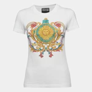 Pre Owned Versace Jeans Couture White Logo Print Cotton Short Sleeve T-Shirt S