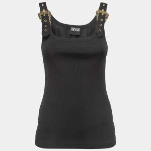 Pre Owned Versace Jeans Couture Black Rib Knit Buckle Detail Tank Top S