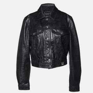 Pre Owned Versace Jeans Couture Vintage Black Leather Biker Jacket L