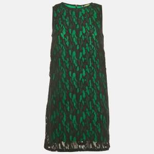 Pre Owned Versace Jeans Black/Green Lace Overlay Sleeveless Mini Dress M