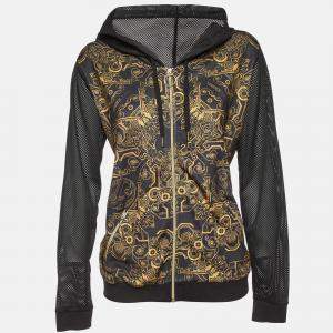 Versace Jeans Black Baroque Print Jersey Zip-Up Hood Jacket L