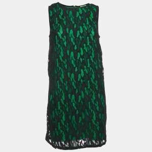 Versace Jeans Black/Green Lace Overlay Sleeveless Mini Dress M