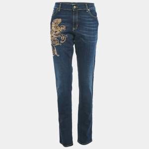 Versace Jeans Navy Blue Studded Denim Skinny Jeans L Waist 33"