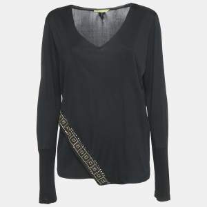 Versace Jeans Black Studded Jersey Long Sleeve Top XL