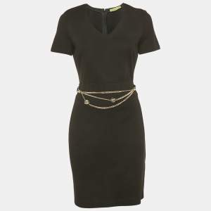 Pre Owned Versace Jeans Black Jersey Chain Belt Detail Mini Dress M