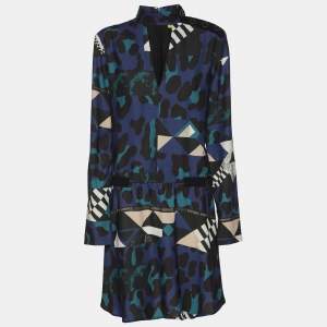 Pre Owned Versace Jeans Multicolor Printed Crepe Longs Sleeve Mini Dress M