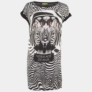 Pre Owned Versace Jeans Black /White Printed Jersey Mini Dress M
