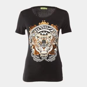 Pre Owned Versace Jeans Black Tiger Print Fabric Blend Top