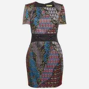 Pre Owned Versace Jeans Multicolor Print Knit Short Dress L