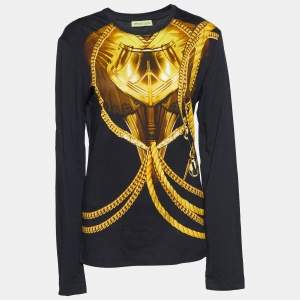 Versace Jeans Black & Gold Chain Link Print Long Sleeve T-Shirt S