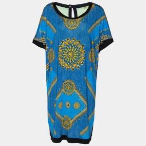 Pre Owned Versace Jeans Blue Printed Jersey Shift Dress XL