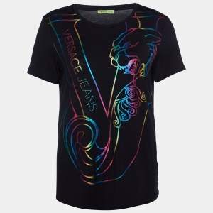 Versace Jeans Black Metallic Logo Print Jersey T-Shirt M