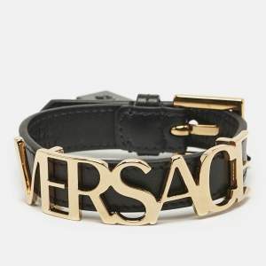 Versace Logo Leather Gold Tone Bracelet