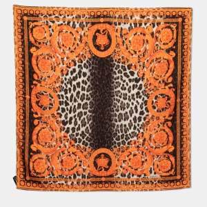 Versace Orange & Grey Baroque Animal Print Silk Scarf