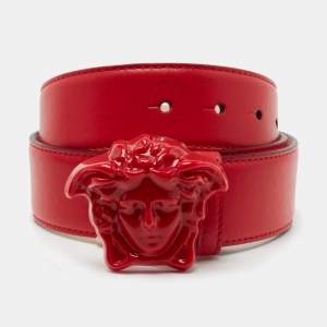 Versace Red Leather Medusa Buckle Belt 85CM