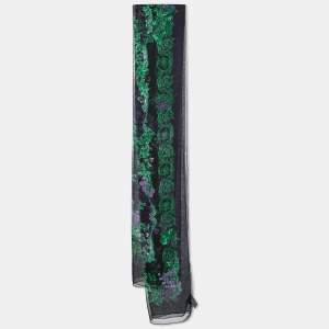 Versace Black & Purple Floral Print Silk Stole