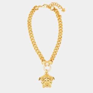 Pre Owned Versace Medusa Crystal Gold Tone Necklace
