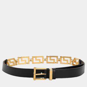 Versace Black Leather La Greca Leather Belt 100 CM