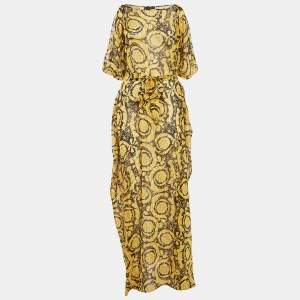 Pre Owned Versace Yellow Barocco Print Silk Beach Dress One Size