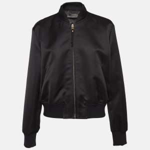 Versace Black Medusa Embroidered Satin Bomber Jacket M