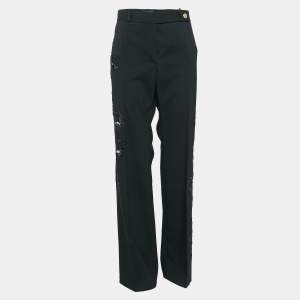 Versace Black Cut-Out Embellished Cotton Trousers M