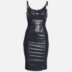 Versace Black Leather and Jersey Zip-Up Bodycon Mini Dress XS