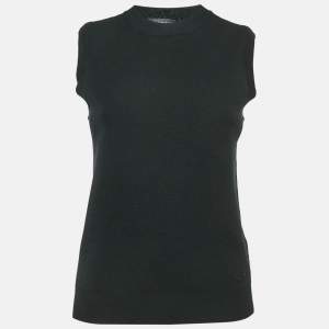 Versace Black Logo Embroidered Virgin Wool Sleeveless Top S