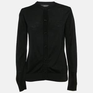 Versace Black Wool Knit Button Front Cardigan S